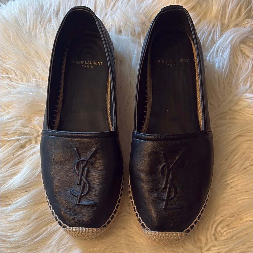Saint Laurent Black Leather Espadrille Loafers